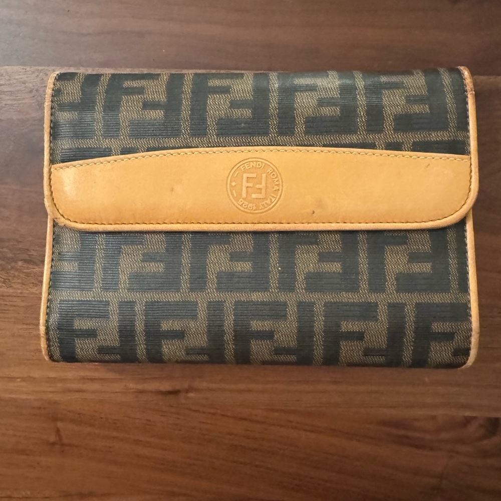 Fendi Green and Tan Monogram Pouch